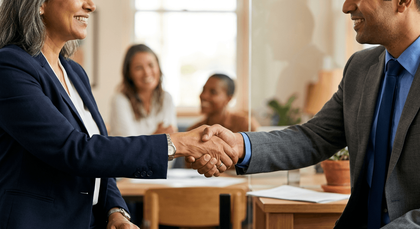 Professional handshake conveying trust and partnership