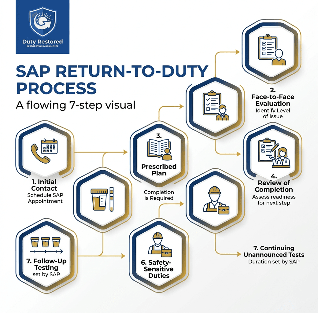 The 7-Step SAP Return-to-Duty Process — from initial contact through follow-up testing