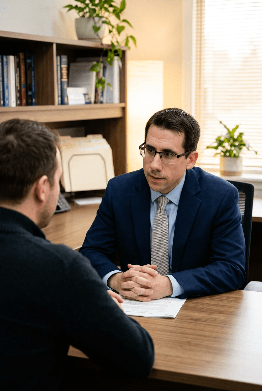 Preston Whitlow having a consultation with a client